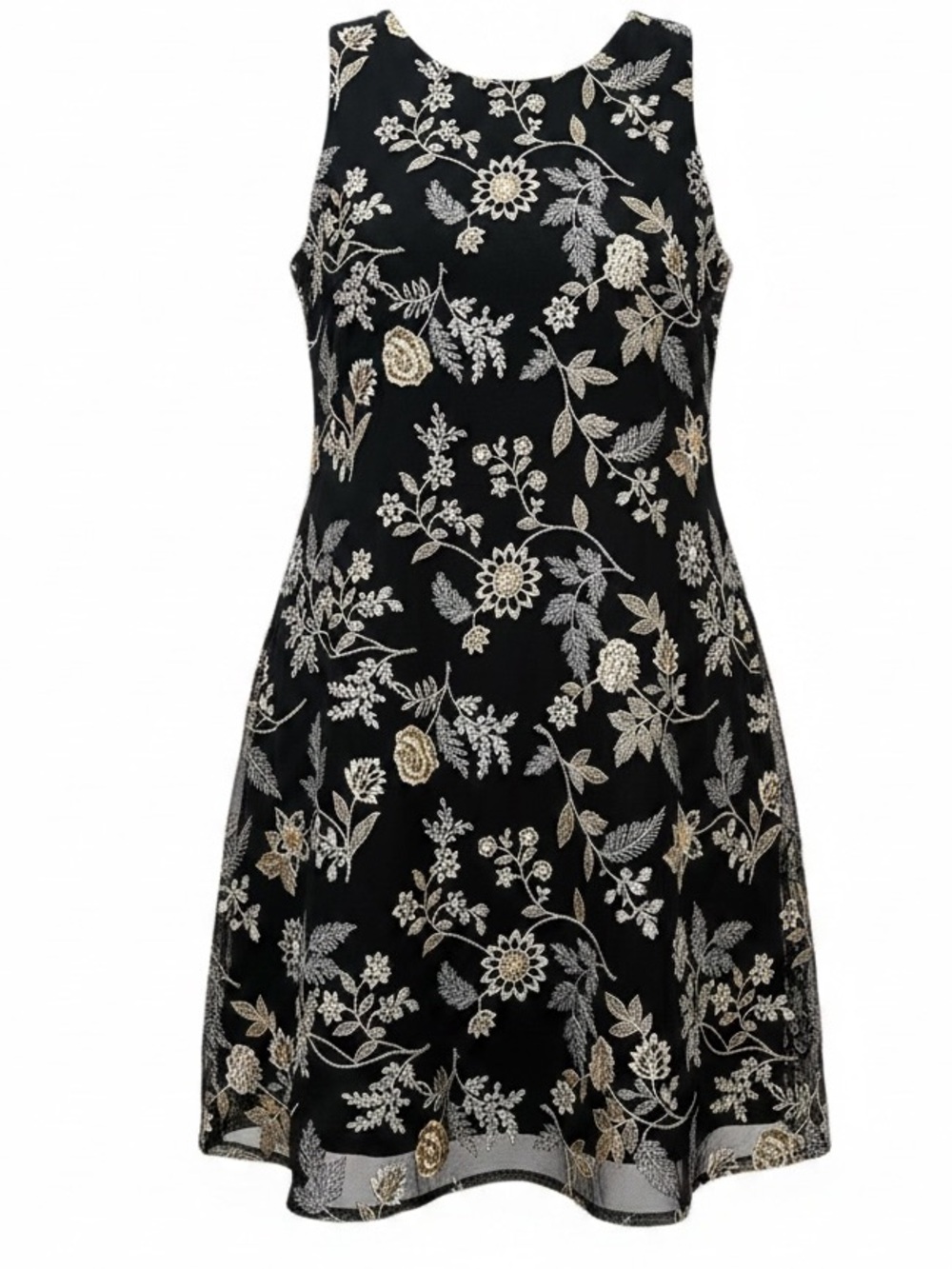 CALVIN KLEIN metallic floral embroidered A-line swing dress size 12 - NWT!